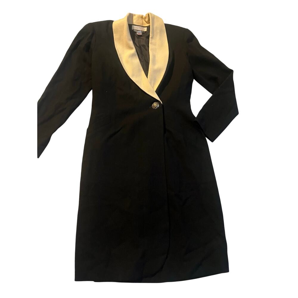 Vtg Barrie Pace Tuxedo Blazer Dress Wool Shawl Collar Longline Jacket Size 4